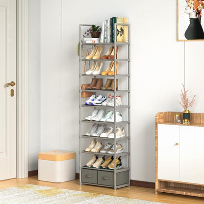 Shoe Rack Sturdy Metal 10 Tier Shoes Rack Organizer + 2Boxes 1Hook | Narrow - Image 6