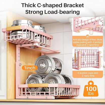 PXRACK Under Sink Organizer, Adjustable Height, 2 Tier Pull Out Under Cabinet - Image 6