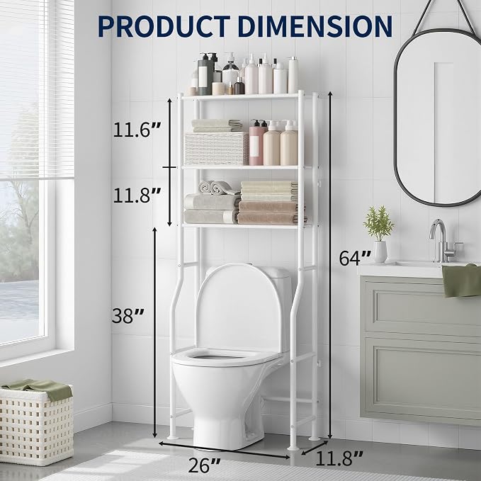 GloTika 3-Tier Over Toilet Storage Rack, Metal Over Toilet Bathroom Organizer - Image 2