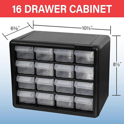 Akro-Mils 16-Drawer Plastic Storage Cabinet, 10.5"W x 6.5"D x 8.5"H, Makeup - Image 3