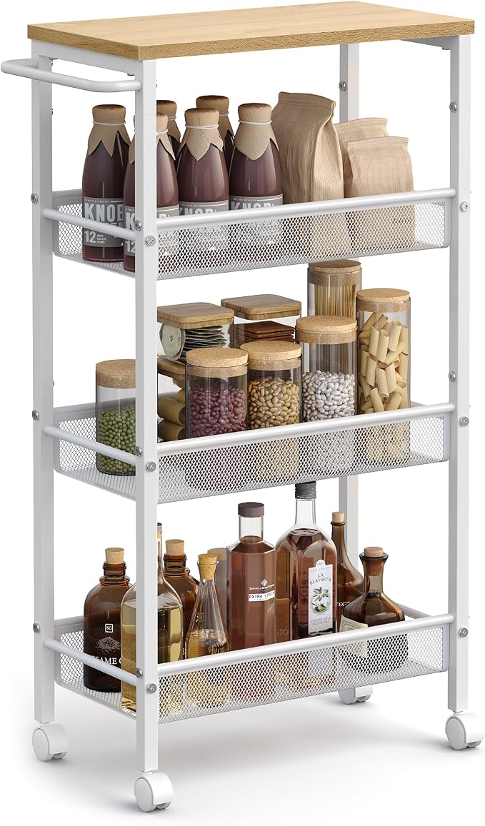 VASAGLE Slim Rolling Cart, 4-Tier Storage Cart, Narrow Cart by VASAGLEbySONGMICSHOME