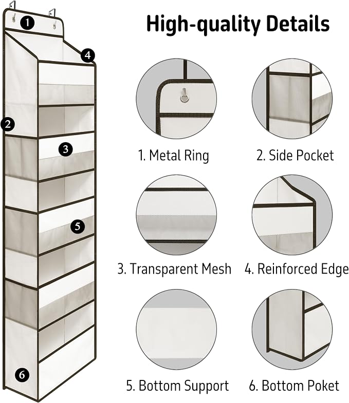 Over Door Organizer with 5 Large Pockets, Heavy Duty Hanging Organizer Storage - Image 4