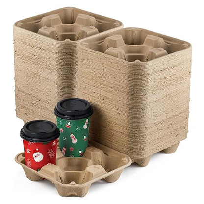 FMP Brands 4 Cup Disposable Drink Carrier Trays, 320 Pack Compostable Pulp by FMPBrands