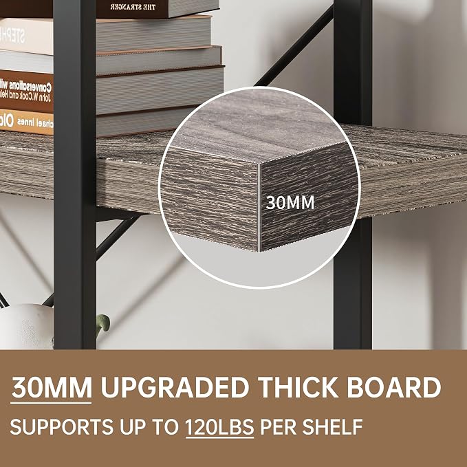 Heavy Duty 4-Tier Industrial Bookcase, 120lbs Shelf Capacity, Rustic Shelving - Image 4