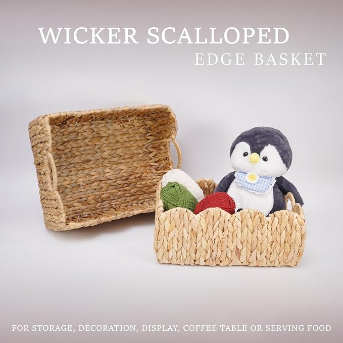 Set of 2 Scalloped Edge Wicker Storage Basket - Image 6