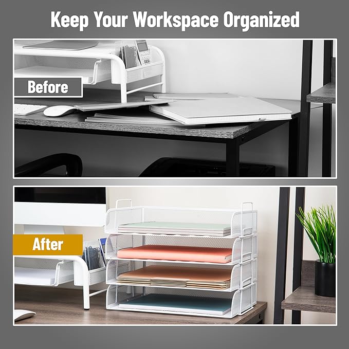Mind Reader Stackable Paper Tray, Desktop Organizer, File Storage, Metal Mesh - Image 5