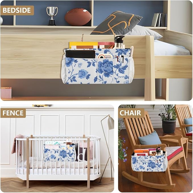 Flowers Blue and White Pattern Bedside Caddy - Image 8