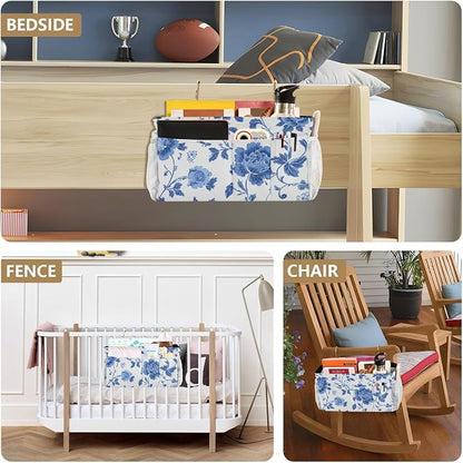 Flowers Blue and White Pattern Bedside Caddy - Image 8