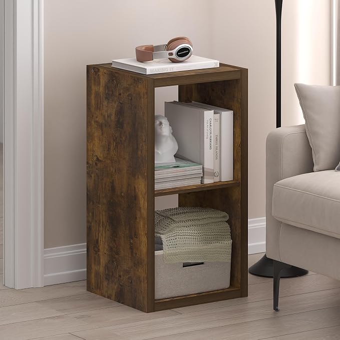 Furinno Cubicle 2-Cube Book Shelf, Extra Thick Frame Bookshelf, Amber Pine | - Image 2
