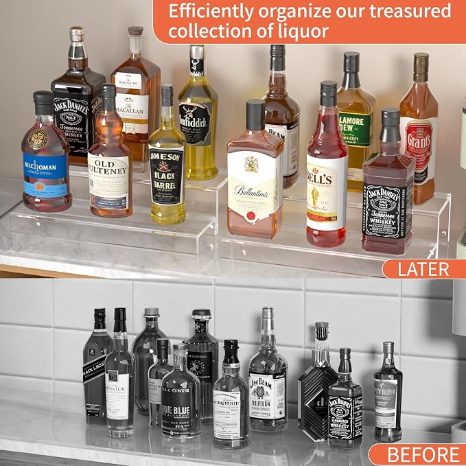 JUESHA 2 Tier Liquor Bottle Display Shelf, Step Alcohol Bottle Organizer - Image 7
