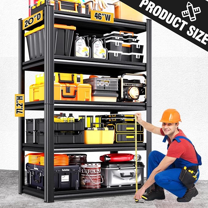 Heavy Duty Garage Shelving, 5-Tier Adjustable All Metal Storage Rack - Image 3