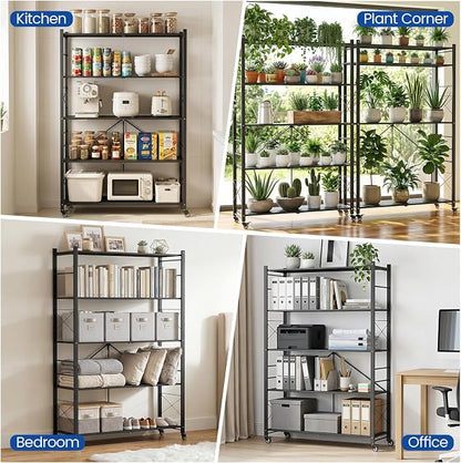 ALANNG 40" W Foldable 5-Tier Storage Shelves on Wheels Adjustable | Removable - Image 6