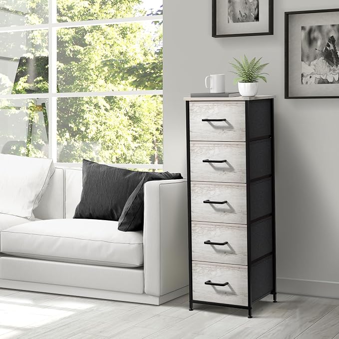 Sorbus Nightstand Dresser with 5 Faux Wood Drawers – Tall Bedside Table Chest - Image 6