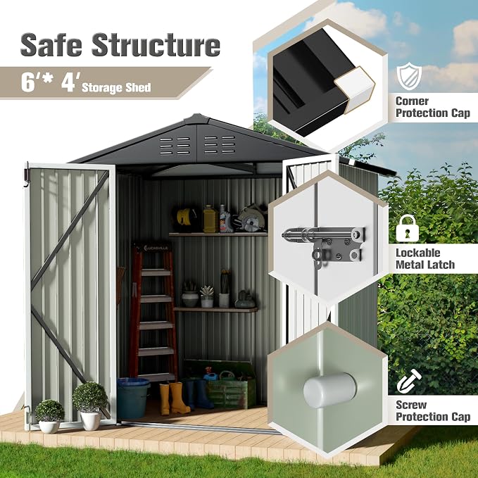 JUMMICO Metal Outdoor Storage Shed 6 x 4 FT Metal Shed - Image 3