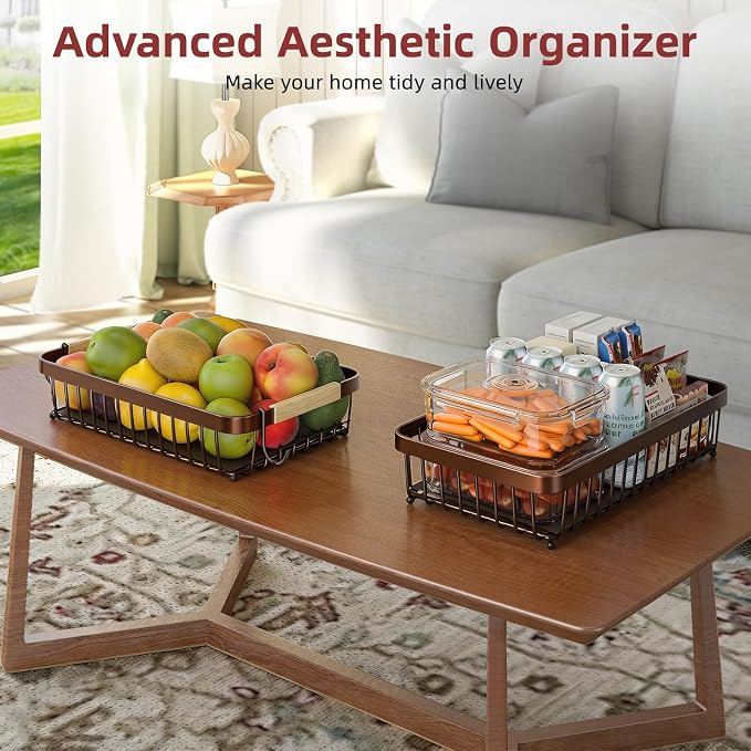 2-Tier Fruit Basket with Banana Hangers, Detachable Metal Bowl - Image 8