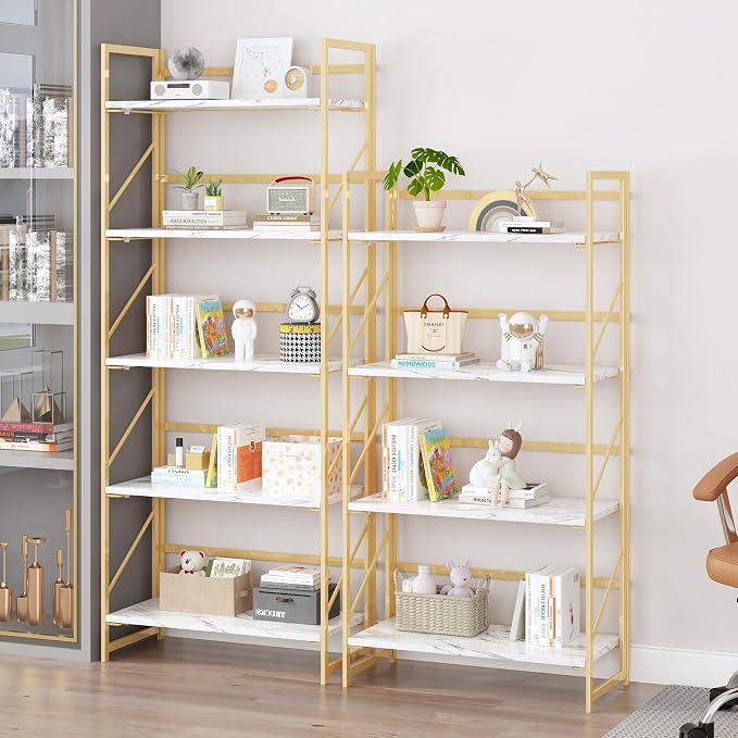 JSB 5 Tier No Assembly Folding Bookshelf, Foldable Storage Bookcase - Image 5