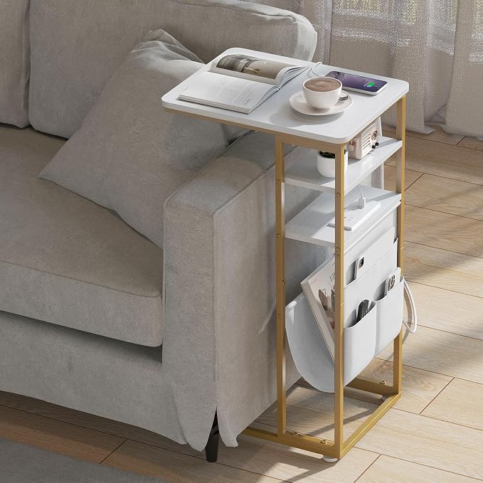 C Shaped End Table with Charging Station, Under Couch Table C-Shaped End Table by Zexvida
