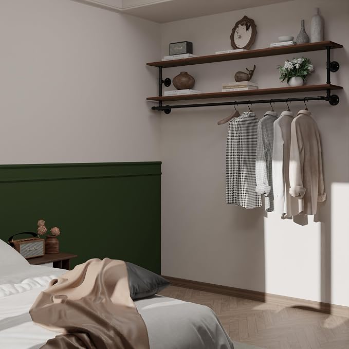 Clothes Rack 55in, 2-Tier Wall Mounted Garment Rack - Image 4