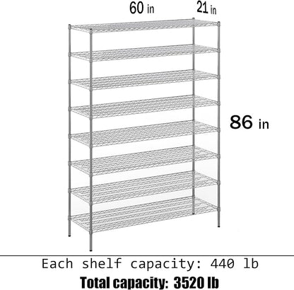 21" Deep x 60" Wide x 86" Height Wire Shelving Kit | 8-Tier | NSF Commercial - Image 3