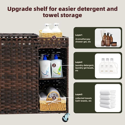 Laundry Hamper with Lid, 160L Rattan Wicker Laundry Basket with Wheels - Image 2