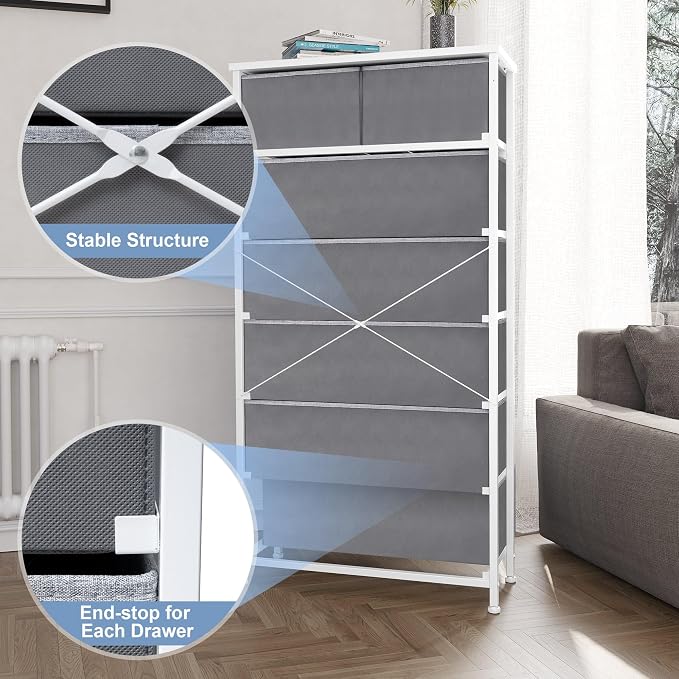 Fabric Dresser with 7 Drawers, Vertical Storage Tower | Sturdy Steel Frame - Image 6