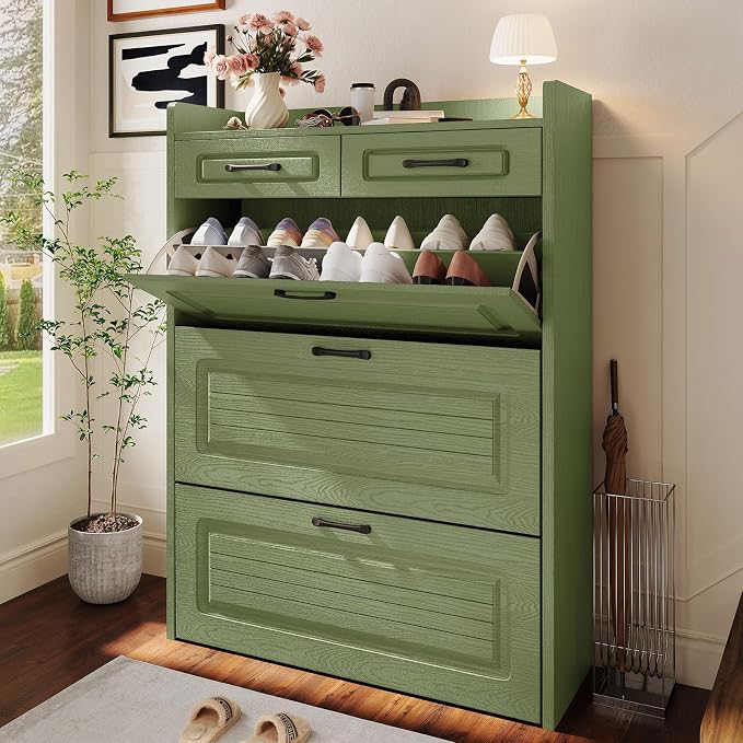 Shoe Cabinet with 3 Large Flip Drawers and 2 Storage Drawers, Narrow Shoe by HZANHYProfessionalbrand