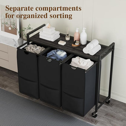 Laundry Sorter with Wheels, 3 Section, Removable Pull-Out Fabric Bags, Sturdy - Image 5