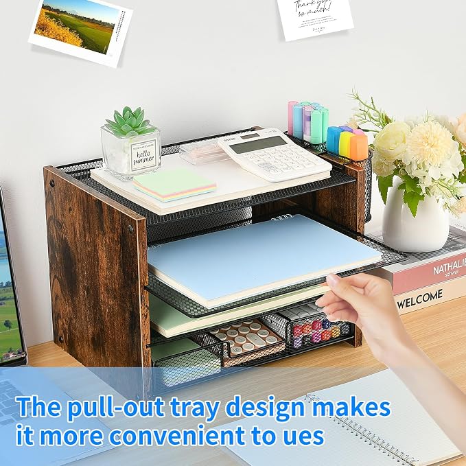 OPNCIE Desk Organizer and Accessories, 4-Tier Paper Letter Tray File Organizer - Image 4