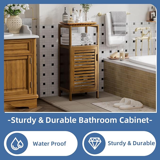 HITNET Bathroom Cabinet, Bamboo Floor Cabinet Free Standing, 4 Tier Sofa Side - Image 5