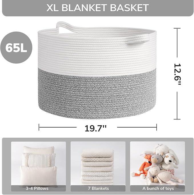 INDRESSME Large Blanket Basket, Laundry Toy Storage Baskets, Decorative Woven - Image 2