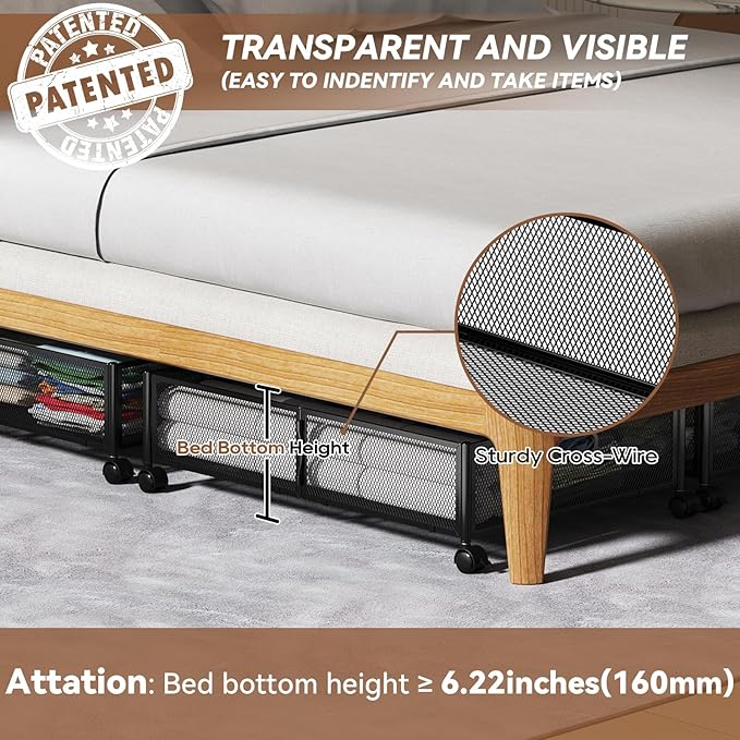 PHINOX Under Bed Storage with wheels, Under the Bed Storage Containers - Image 5