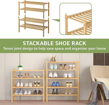 4 Tier Bamboo Shoe Rack for Closet Free Standing Wood Shoe Shelf for Entryway - Image 5