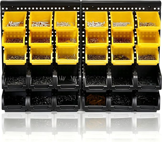 MULSAME Wall Mounted Storage Bins Parts Rack 4 Colors Bin Organizer Garage - Image 7