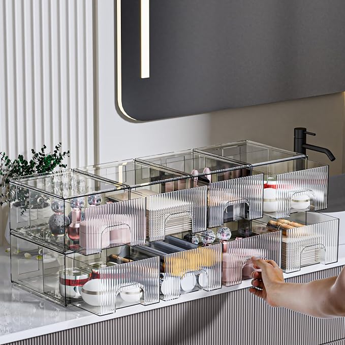 ZJIAI 8 Pack Clear Stackable Storage Drawer, Acrylic Drawer, Cosmetic Organizer - Image 6