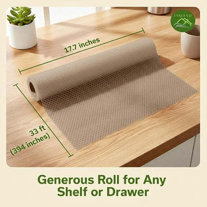 EVALAND Shelf Liners for Kitchen Cabinets Non-Adhesive 17.7" x 33 FT Beige - Image 2