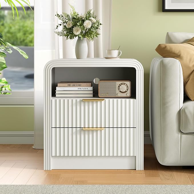 Fluted Nightstand with Charging Station, 19.7'' Wide Morden End Table with - Image 6