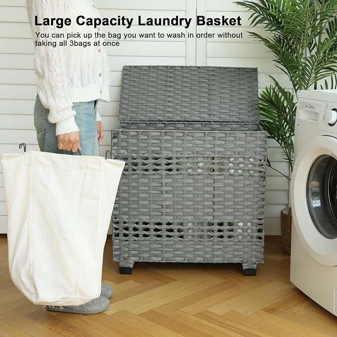 OIAHOMY Laundry Hamper with Lid, 140L Clothes Hamper with 3 Removable Liner Bags - Image 6