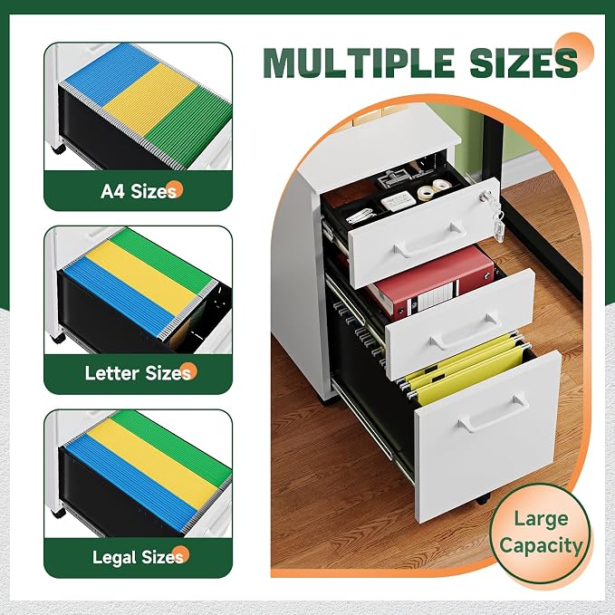 Letaya 3 Drawer Mobile File Cabinet - Image 4