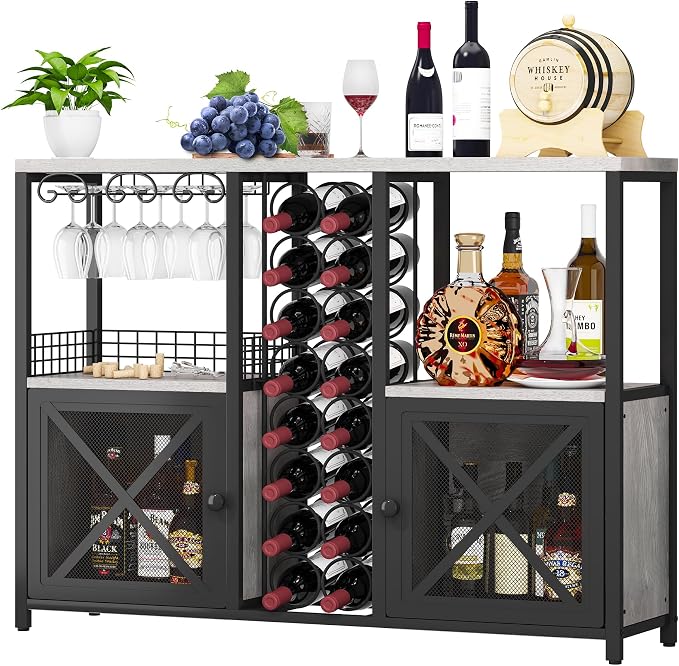 Homeiju Mini Bars for Home, Wooden Coffee Bar Cabinet, Modern Liquor Cabinet by Homeiju