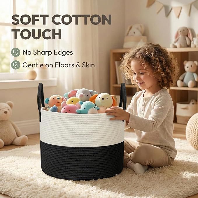 JMvicyroam 65L Extra Large Machine Washable Cotton Rope Blanket Basket | - Image 4