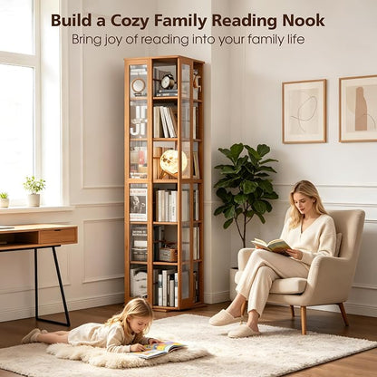 Rotating Bookshelf Tower 6-Tier, Space Saving Spinning Bookcase, Tall Narrow - Image 5
