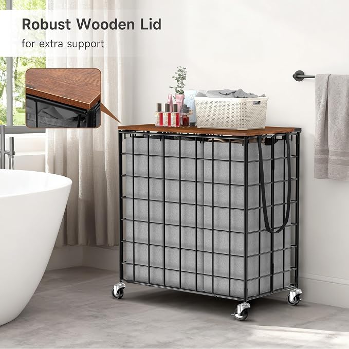Laundry Basket with Wheels, Heavy Duty Laundry Sorter 3 Sections, 140L Large - Image 7