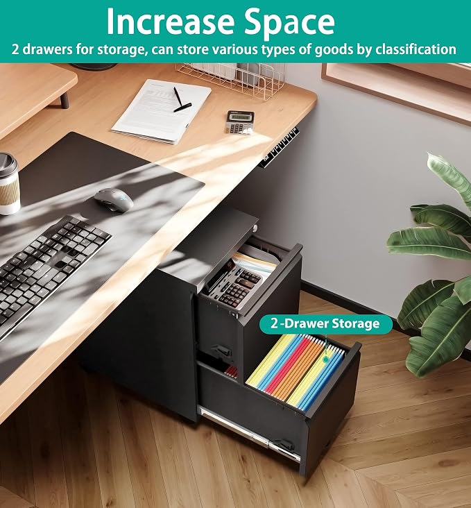 SISESOL 2 Drawer File Cabinet on Wheels, Metal Filing Cabinet - Image 4