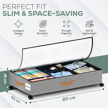 Under Bed Storage with Wheels, 2 Pack| Low Profile Storage Organizer with Clear - Image 3
