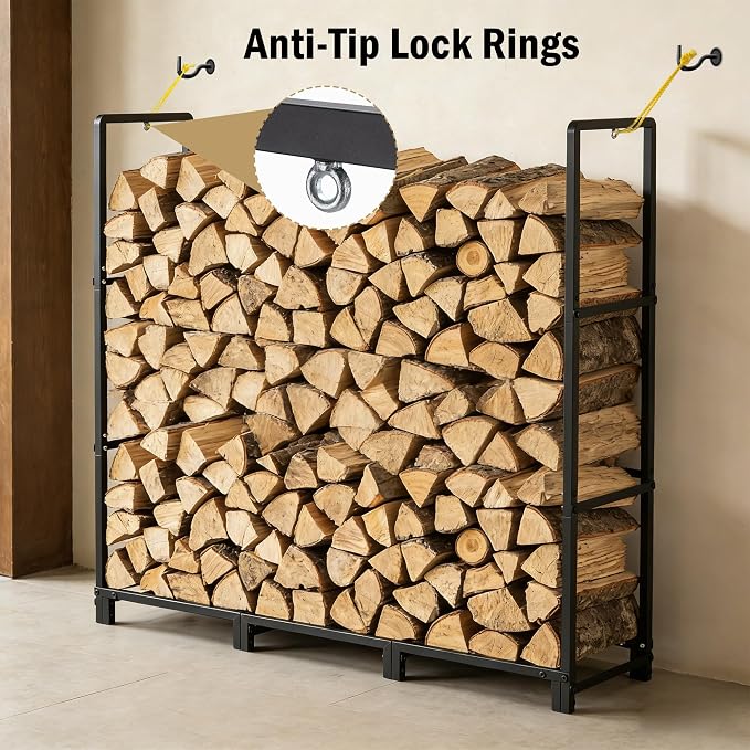 facka 4FT Firewood Rack Outdoor, Metal Wood Rack | Iron Fire Log Stacker Holder - Image 2