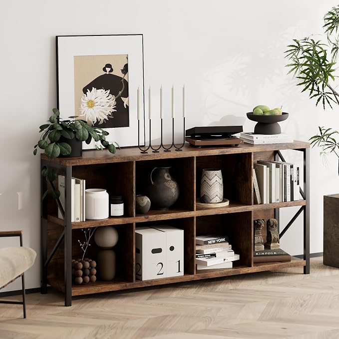otlectics 2-Tier Bookcase with 8 Cubes, 63 Inch Industrial Horizontal Bookshelf by otlecties