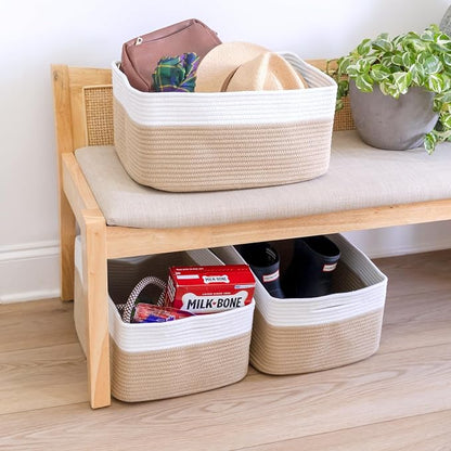 NaturalCozy Storage Baskets 16.8”x13”x7.6” Cotton Rope Woven Baskets - Image 7