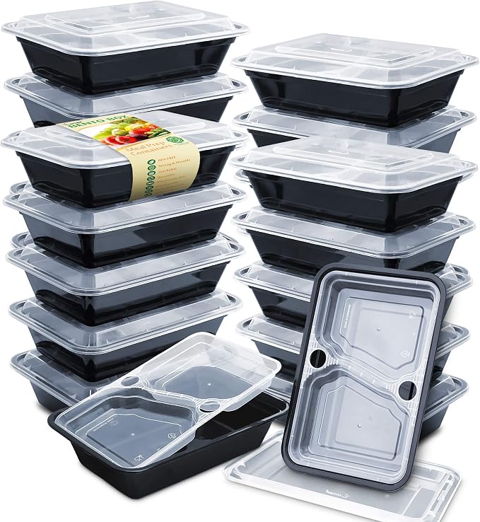 Enther 36oz Meal Prep Containers 20 Pack 3 Compartment by Enther