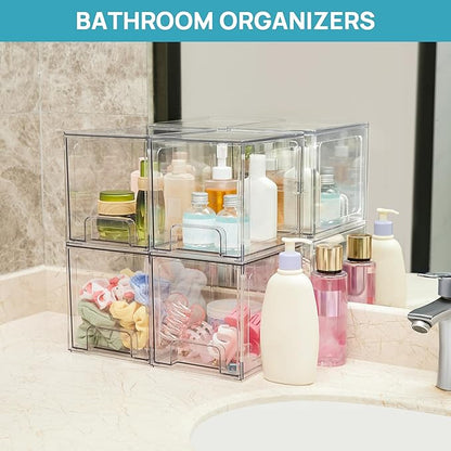 Vtopmart 4 Pack Stackable Storage Drawers, 6.6''Tall Acrylic Bathroom Makeup - Image 5