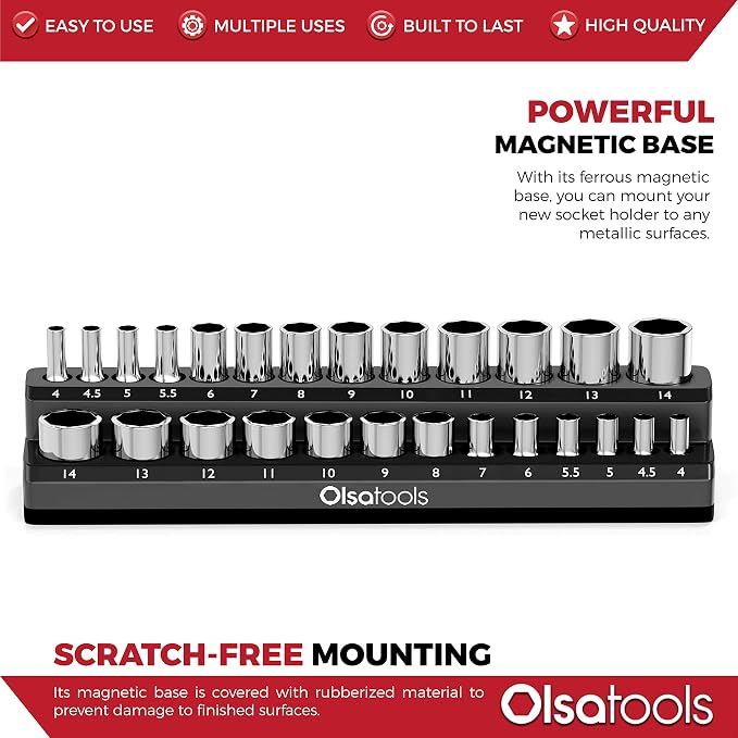 Olsa Tools Magnetic Socket Holder | 1/4-inch Drive | Metric | Black | Holds 26 - Image 4